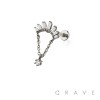MULTI CZ BAGUETTE BEZEL DANGLE CHAIN TOP 316L SURGICAL STEEL THREADLESS (PUSH IN ) LABRET SET